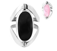 AeraVida Two in One Oval Simulated Black Onyx and Mother of Pearl Inlay .925 Sterling Silver Ring