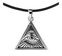 AeraVida Unique and Stylish Eye of Providence or Illuminati Triangle Sterling Silver Pendant on a Black Rubber Cord Necklace for All Seeing Eye Inspired Fashion Accessories with a Trendy Vibe,
