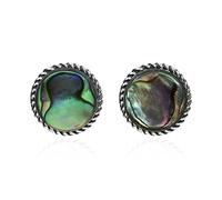 AeraVida Vibrant Ocean Colors Round Abalone Shell Inlays with Twisting .925 Sterling Silver Frame 12mm Post Stud Earrings for Trendy Beach Inspired Fashion Accessories with a Tropical Vibe