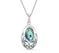 AeraVida Vintage Filigree in Oval Abalone Shell .925 Sterling Silver Balinese Pendant Necklace