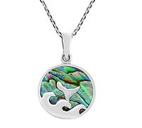 AeraVida Whale Tail Rainbow Abalone Shell .925 Sterling Silver Necklace Ocean Wave Inspired Design Iridescent Inlay Cable Chain Lobster Claw Closure Beach Theme Jewelry for Wom