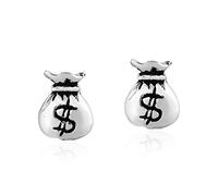 AeraVida Whimsical Dollar Sign Money Bag .925 Sterling Silver Stud Earring | Dollar Sign Bag Earrings | Money Sign Earrings | Stud Earrings for Women | Silver Jewelry