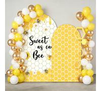 Aerdce 2 Pcs Sweet as Can Bee Arch Backdrop Covers, Set of 2 (7.2FT, 6FT) Honey Bee Spandex Fabric Cover for Birthday Baby Shower Happy Bee Days Celebration Party Decoration