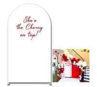 Aerdce 7.2FT She's The Cherry on Top Arch Backdrop Cover Cherries Theme Round Top Arch Cover for Baby Birthday Party Baby Shower Wedding Decoration