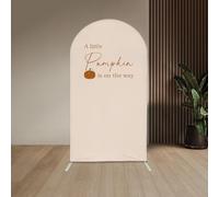Aerdce A Little Pumpkin is on The Way Arch Backdrop Cover 7.2FT Nude Color Spandex Arch Covers for Baby Shower Halloween Party Decoration(Only Cover)