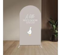 Aerdce A Little Silly Goose is About to Be On The Loose Arch Backdrop Cover 6FT Gray Stretchy Arch Frame Cover for Baby Shower Gender Reveal Party Decorations