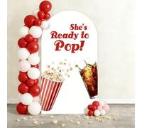 Aerdce She's Ready to Pop Arch Backdrop Cover 5FT Popcorn Stretchy Spandex Arch Fabric Cover for Baby Shower Gender Reveal Birthday Decoration