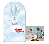 Aerdce Time Flies When You're Turning One Arch Backdrop Cover Airplane Hot Air Balloon Arched Stands Covers for Baby Shower 1st Birthday Party Decoration(Only Cover)
