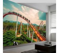 Aerial Adventure Wall Mural Wallpaper, Custom Forest Amusement Park Roller Coaster Pattern Panoramic Wallpaper for Children's Room, Large Wall Mural for Living Room Bedroom Office, 250 x 175 cm