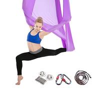 Aerial Anti-Gravity Yoga Sling Hammock Kit Flying Air Yoga Equipment Silk Swing Set for Indoor and Outdoor, Include Carabiner,Daisy Chain,Ceiling Anchors (Purple)