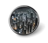 Aerial Night of View Badges Circle with Button Design, Personalized Picture Pin Brooches, Round Badge Holders for Decorate Hat Shirt Clothing Bag Accessories