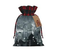 (Aerial Night Of View Hong Kong) Christmas Drawstring Gift Bags Fabric Gift Bags Goodie Bags For Xmas Party Wedding Party Birthday Diy M