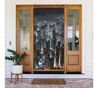 Aerial Night of View Hong Kong Door Cover Decorations, Welcome Door Banner Backdrop Seasonal Spring Summer Porch Banner Sign Photo Background for Indoor Outdoor Party Decor 72.8 x 35.4 Inch
