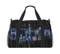 Aerial Night Of View Hong Kong Foldable Travel Duffel Bag Tote Carry On Luggage Bag For Weekend Getaways, For Spontaneous Trips, Black, One Size, Black, One Size