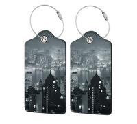 Aerial Night of View Hong Kong Luggage Tag for Suitcase Durable Luggage Tags with Metal Loop Identifiers with Pu Privacy Name Address Labels & for Travel