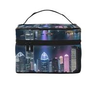 Aerial Night of View Hong Kong Portable Makeup Case with Versatile Zipper for Large Capacity Makeup Bag, Polyester, Black, One Size, Black/White, One Size
