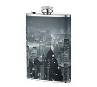 Aerial Night of View Hong Kong Portable Stainless Steel Small Flagon, Outdoor Flat Pocket Liquor Flask Wine Pot Hip Flask