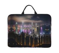 Aerial Night Of View Hong Kong Print 14in Laptop Case Sleeve Bag â€“ Portable Handle, Business Travel, Commuting, Accessory Pocket