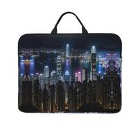 Aerial Night Of View Hong Kong Print 14in Laptop Case Sleeve Bag â€“ Portable Handle, Business Travel, Commuting, Accessory Pocket