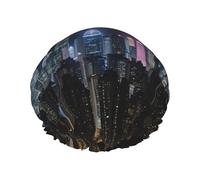 Aerial Night of View Hong Kong print Bath cap Large bath cap Fit for all lengths of hair Protects hair bath cap Reusable