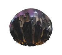 Aerial Night of View Hong Kong print Bath cap Large bath cap Fit for all lengths of hair Protects hair bath cap Reusable