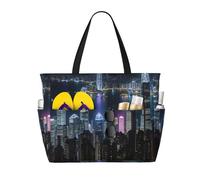 Aerial Night Of View Hong Kong Print Beach Tote Bag Waterproof Large Bags With Zipper Big Capacity For Vacation Travel