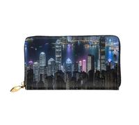 Aerial Night of View Hong Kong Print Cellphone Credit Card Money Holder Wallet Leather Women Card Wallet Zipper Pocket, Black, One Size, Black, One Size