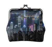 Aerial Night of View Hong Kong Print Compact Coin Purse 4.52 x 4.13in Cute Mini Wallet with Kiss Lock Waterproof Pouch