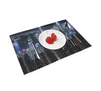 Aerial Night of View Hong Kong Print Dining Table Placemats Heat Resistant Washable Placemats for Holiday Banquets