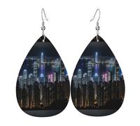 Aerial Night Of View Hong Kong Print Double-Sided Drop Earrings, Accessories,Dangle Earrings For Women All Occasions