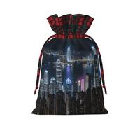 Aerial Night Of View Hong Kong Print Festive Drawstring Gift Eco-Friendly Bags Reusable Pouches Birthday Wedding Party