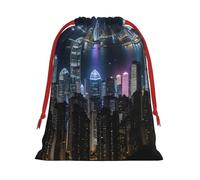 Aerial Night Of View Hong Kong Print Gift Reusable Bag Drawstring Festive Birthday Presents Daily Storage Office Supplies
