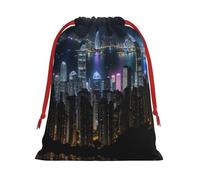 Aerial Night Of View Hong Kong Print Gift Reusable Drawstring Bag For Holiday Birthday Presents Party Seasonal Storage