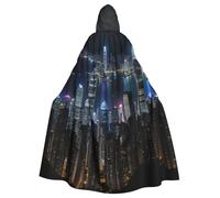 Aerial Night Of View Hong Kong Print Halloween Hooded Cloak Unisex Adult Cape For Carnival Cosplay Festivals Parties