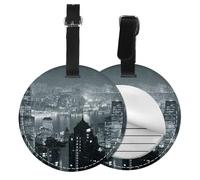 Aerial Night of View Hong Kong Print Luggage Tag Round Leather Luggage Tag Easy Identification & Privacy Protection for Suitcases Easy to Identify Privacy Cover Id Label