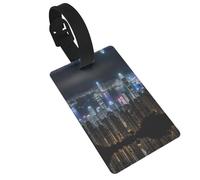 Aerial Night of View Hong Kong Print Luggage Tags with Detachable Wristband, Travel Bag Tags, Easy to Identify