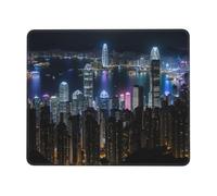 Aerial Night of View Hong Kong Print Mouse Pad With Stitched Edges Rubber Base Mousepad For Gaming Laptop Computer Or PC