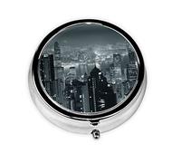 Aerial Night of View Hong Kong Print Pill Box for Pocket Round Pill Box 3 Compartment Decorative Portable Travel Pill Holder Tablet Vitamin Organizer Mini Pill Case(2pcs)