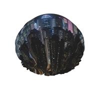 Aerial Night Of View Hong Kong Print Reusable Spa Salon Shower Cap For All Hair Lengths With Lining Elastic Band