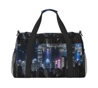Aerial Night of View Hong Kong Print Stylish Foldable Carry On Tote with Waterproof Zipper for Weekend Getaways Bag
