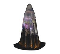 Aerial Night Of View Hong Kong Print Unisex Gothic Hooded Cloak Variety Wizard Carnival Robe Halloween Cosplay Christmas