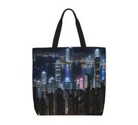 Aerial Night Of View Hong Kong Print Water-Resistant Tote Reusable Grocery Bag Lightweight Travel Beach Versatile Use