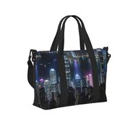Aerial Night of View Hong Kong Print Women Men Travel Hand Bag Lightweight for Carry On Weekend Trip Gym Tote Bags