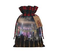 Aerial Night of View Hong Kong Printed Reusable Gift Bags - Christmas Drawstring Pouches for Xmas, Birthday, Wedding, Holidays