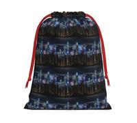 Aerial Night Of View Hong Kong Printing Soft Drawstring Gift Bag With Red Ribbon Durable For Christmas Halloween For Adults Gifting