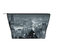 Aerial Night of View Hong Kong Prints Cosmetic Bag for Women Trapezoidal Travel Makeup Bags Zipper Toiletry Bag Accessories Organizer