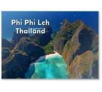 Aerial Top View Tropical Island Phi Phi Leh with Maya Bay and Pileh Lagoon, Krabi Province, Thailand, Fridge Magnet