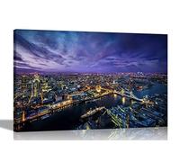 Aerial View London at Night Canvas Prints Wall Art Pictures Framed Hanging Stretched Bedroom Modern Artwork Home Livingroom Office30 x 20cm (12 x 8 inches) A4