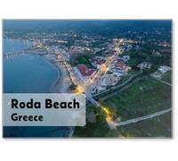 Aerial View Od Roda Beach in North Corfu Greece by Night, Fridge Magnet