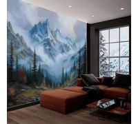 Aerial View of Natural Forest Mountains Art Photo Wallpaper, Blue-Gray Non-Woven Mural Living Room Wall Decoration, 300 x 210 cm Photo Mural for Bedroom TV Backdrop Wall Decor